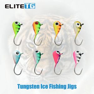 Accessoires Elite TG 10pcs Tungsten Mormyshka Drop Jig Hayabusa Hook 2,7 mm6 mm UV Glow Crappie Perch Bluegill Winter Fishing Soft Lure
