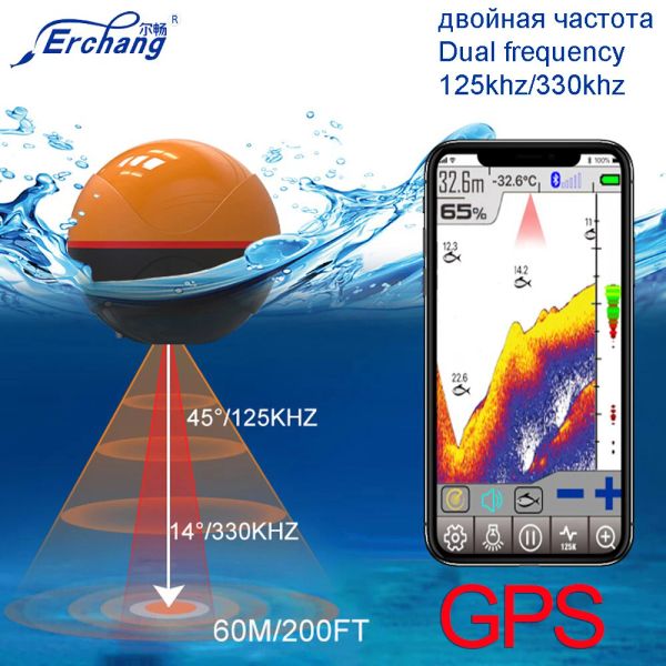 ACCESSOIRES Erchang F68 Fish Finder GPS Sonar pour la pêche 125 KHz / 330KHz Echosouner Bluetooth Sounder sans fil Androidos App