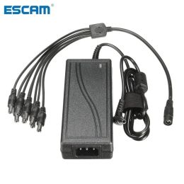 Accessoires ESCAM DC 12V 5A Monitor Power Adapter Voeding + 8 Way Power Splitter -kabel voor camera/radio Surveillance CCTV -camera