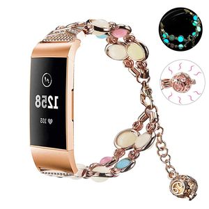 Accessoires Essidi Bracelet lumineux Bracelet pour Fitbit Charge 3 4 5 Bracelet intelligent boucle femmes perles en acier inoxydable sangle pour Charge 3 SE