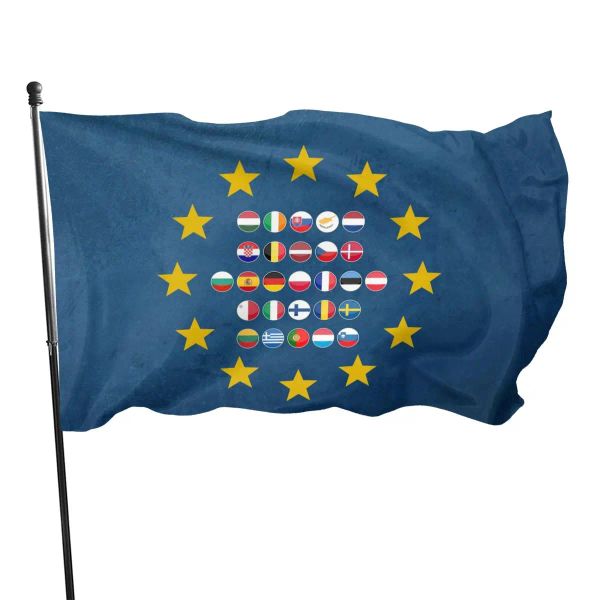 Accessoires Drapeau de l'Union européenne Drapeaux de l'UE aux couleurs vives Polyester avec œillets en laiton Drapeaux de décoration intérieure et extérieure de fête pour femmes hommes