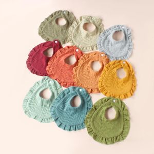 Accessoires Factory Direct Kids Bib 100% katoen dubbele laag waterdichte baby speeksel handdoek Comfort Ruffel drop -vorm kinderen slabbetjes