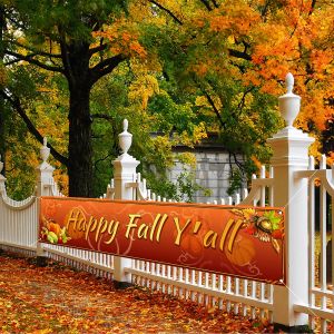 Accessoires de décoration de bannière d'automne, bannières de signe de cour Happy Fall Y'all en plein air pour clôture, pelouse, Thanksgiving, fournitures de fête de famille d'automne
