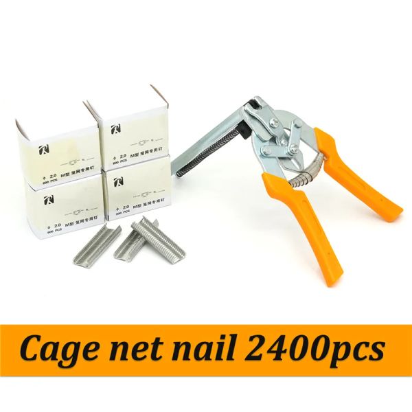 Accessoires Ferme Porc Anneau Pince Outil 2400Pcs M Clips Agrafes Poulet Hamster Maille Cage Fil Clôture Lapin Cage Pince Fournitures Animales