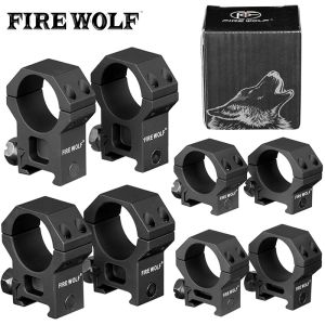 Accessoires Fire Wolf Tactical Mark 30 mm High / Llow Profil Riflescope Rifle Scope Picatinny Weaver Mount Ring Base 21 mm Base Black Matte