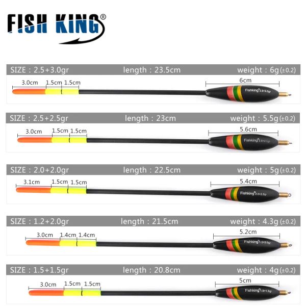 Accessoires Fish King 5pcs / lot Taille mixte Balsa Bobber Cork Barguzinsky Fir Float Pesca vertical pour la pêche à la carpe Traque de pêche à la pêche