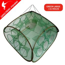 Accessoires de pêche accessoires renforcés 21 trous de pêche automatique nette crevette cage nylon pliable crabe pêchet piège coulé coulé pliing fis