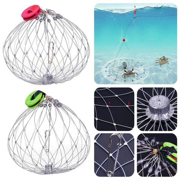 Accessoires de pêche net automatique de fer à clôture de fil de poisson crabe en acier en acier pliable pour les accessoires de pêche extérieurs de l'eau de mer en eau salée