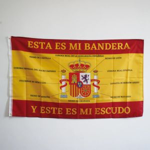 Accessoires vlag van Spanje met schild van Spanje en uitleg van de onderdelen van het schild van Spanje 100D Polyester 3x5FT 90x150cm Banner