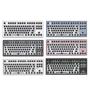 Kit de clavier mécanique Flesports MK870, rétroéclairage LED RVB complet, prise remplaçable à chaud, USB C programmable NKRO, boîtier noir transparent