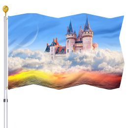 Accessoires Scène fantastique de château flottant Clouds de couleur vive Double drapeau cousu Polyester avec œillets en laiton décor extérieur intérieur