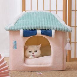 Accesorios Casa plegable para perros y gatos, diseño General Sakura Villa para las cuatro estaciones, productos para mascotas lavables y extraíbles, cojín cerrado para nido de gato