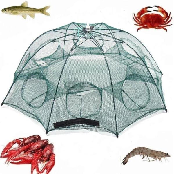 Accessoires Net de pêche replié 4 6 8 10 Trou Automatique Pêche à la crevette Piège Net Fish Creac Minnow Crab Bauts Cast Mesh Pièce Fishnet1194C