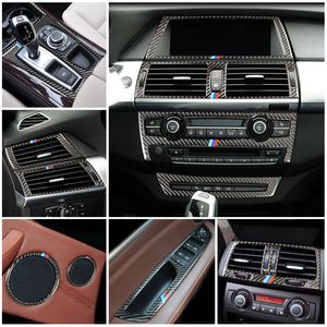 Accessoires pour BMW X5 X6 E70 E71 autocollant en fibre de carbone porte intérieure haut-parleur panneau de changement de vitesse porte accoudoir couverture garniture style de voiture