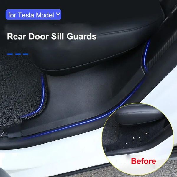 Accesorios para Tesla Model Y Protector de umbral de puerta trasera ModelY 2022 Decoración de umbral interior Accesorios interiores Protección antipatadas