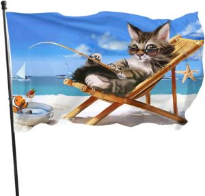 Accessoires Drapeau de chat drôle en plein air chaton mignon pêche Kawaii Kitty chaise de plage drapeaux de jardin drapeaux de maison décoration animaux et plantes drapeau