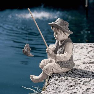 Accessoires State Garden Gone Fishing Boy Yard Ornements Résine Fisherman Frague Sculpture Decoration Home Decoration Support Dropshipping