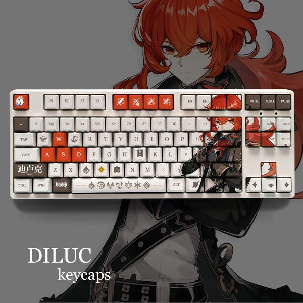 Accessoires Thème Genshin Impact DILUC Pbt Material Keycaps 108 Keys Set pour clavier mécanique Profil OEM uniquement KeyCaps ManyuDou