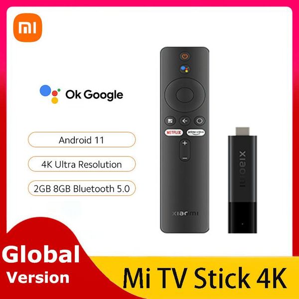 Accessoires Version globale Xiaomi Mi TV Stick 4K Android 11 Médias de streaming portable 2 Go 8 Go Multi Language 360 ​​Bluetooth Contrôle