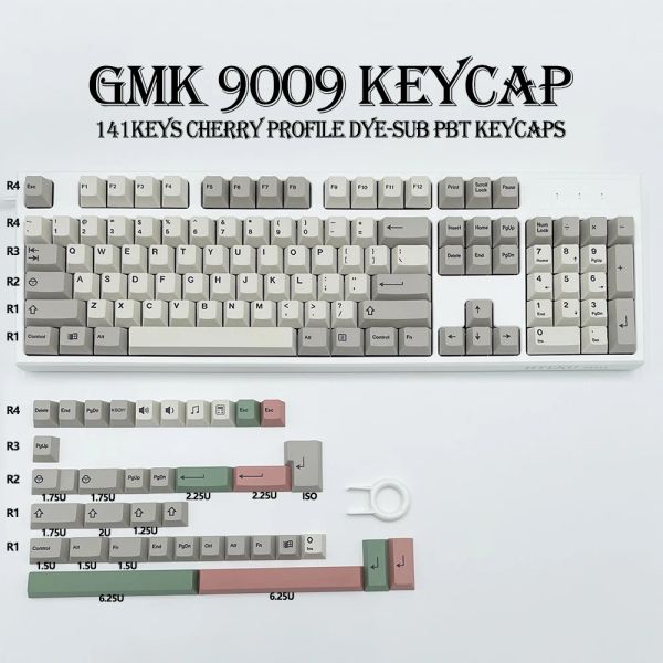 Accesorios GMKFANS GMK 9009 PBT KeyCap Retro Cherry Perfil ISO 141 Capas de teclas Conjuntos para teclas Dyesub Dyesub de bricolaje de juego mecánico