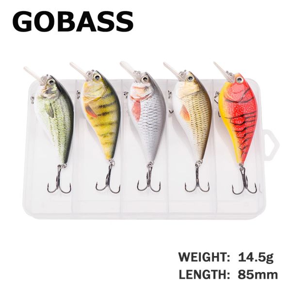 Accessoires Gobass 5pcs Rattling Hard Bait for Pike Fishing Lere Set 80mm Floating Wobblers crankbaits Fishing Tackle Box Black Minnow Lures