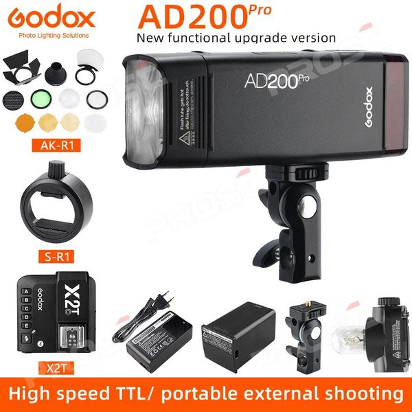 Accessoires Godox Ad200pro 200ws Ttl 2.4g Hss 1/8000s lampe de poche extérieure Double tête avec batterie au Lithium 2900 mah lampe de poche Flash