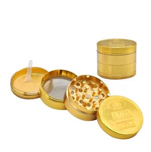 Accessoires Gold Grinder Coin Patroon Zink Legering Metaal Rook Herb 4 lagen 40 mm Sigaretten Tabak Spice Crusher Rooking Drop Lever Otry7