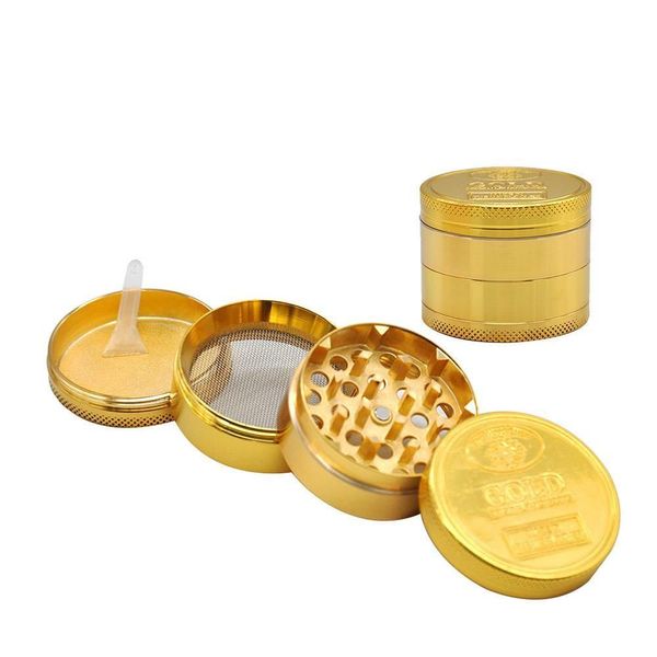 Accesorios Gold Grinder Moneda Patrón Aleación de zinc Metal Fumar hierba 4 partes Capas 50Mm Cigarrillo Tabaco Especias Trituradora Fumar Dro Dhy4A