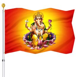 Accessoires Drapeau doré du Seigneur Ganesha Inde Religion Drapeaux à double couture Bannières avec œillets en laiton Décorations d'intérieur de salon et de maison