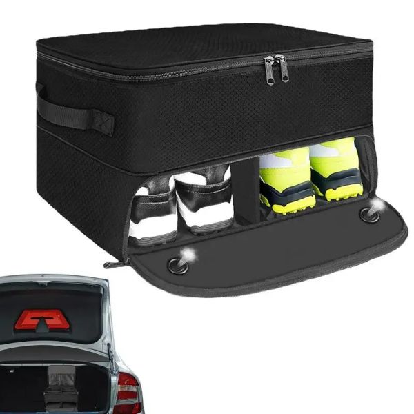 Organisateur de coffre de golf avec couvercle, sac de rangement pliable pour fournitures de golf, boîte de balle de golf portable unisexe avec panneau inférieur amovible