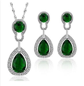 Accessoires couleur verte ensembles de bijoux de mariage pour femmes mariée argent plaqué or cristal ensemble de bijoux Vintage