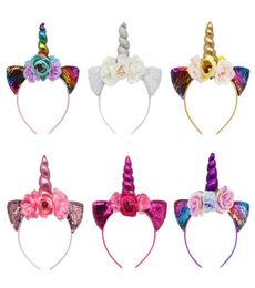 Accessoires Hair Sticks Glitter Metallic Headband Girls Chiffon Flowers Haarband voor kinderen Leaf Flower Unicorn Horn M1547868951