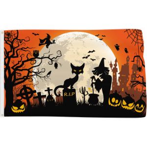 Accessoires Drapeau d'Halloween Fournitures de fête Panneaux de cour Décoration de maison Affiche suspendue drôle Citrouilles Sorcière Chat Maison hantée avec œillets en laiton