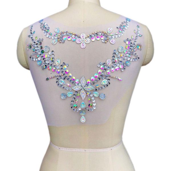 Accessoires faits à la main en perles Ab cousues sur strass pour vêtements, patchs appliqués pour coudre des costumes de bal de mariage, robe de danse 29 x 30 cm