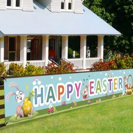 Accessoires Bannières Joyeuses Pâques Bienvenue Printemps Bannières de fête à thème de Pâques Panneau de pelouse Toile de fond Bannière de lapin pour fête de Pâques intérieure et extérieure