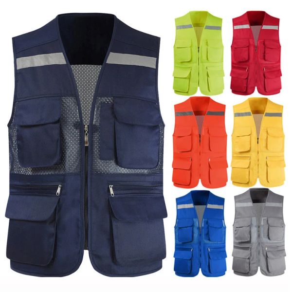 Accesorios HI VI VIS Fotógrafo reflectante Chalecería de pesca para hombres con bolsillos múltiples Vest Mesh Mesh Sleeveless Chaqueta Vest