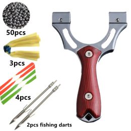 Accessoires Hoge kwaliteit Legering Slingshot met platte rubberen band Set Precisional Hunting Catapult Bow Outdoor Sport Shooting Fishing Tools