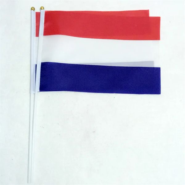 Accesorios gran oferta 50 Uds. Bandera pequeña de los Países Bajos 14*21CM bandera nacional de mano con poste bandera holandesa