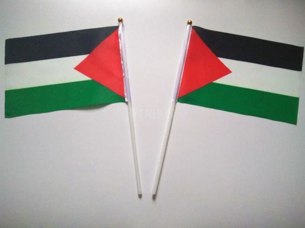 Accesorios gran oferta 50 Uds. Bandera pequeña de Palestina 14*21CM bandera nacional de mano con poste bandera para entregar bandera de Palestina