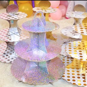 Accesorios Venta caliente Cup Cake Stand Soporte para cupcakes de 3 niveles Cartón Soportes para pasteles sólidos Diy Cake Cupcake Display Stand Foy Baby Birthday Party