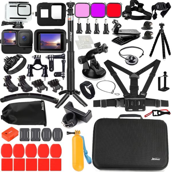 Accessoires Husiway Accessoires Kit pour GoPro Hero 11 10 9 8 7 6 5 Film d'écran de logement imperméable noir pour GoPro10 GoPro9 GoPro8 GoPro7 62E