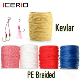 Accessoires ICERIO 100METEL PE GELDDE Assist Lijn Kevlar Vislijn Hulp voor touw voor bindende jigginghaak Zoutwater trollen Lure