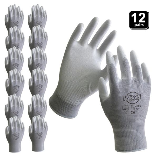 Accessoires inxs nouvelles 12 paires en polyester nylon pu revêtement de co-de-revêtement Gants de travail pour les constructeurs de pêche au jardin de travail gants non glissiers