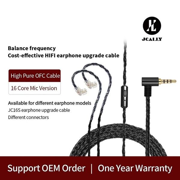 Accesorios JCALLY JC16S Cable de actualización OFC de 16 núcleos Auriculares HIFI con cable de micrófono 0,78 MMCX QDC PIN para EDX ZS10 PRO C12 VX V90 T3 PLUS