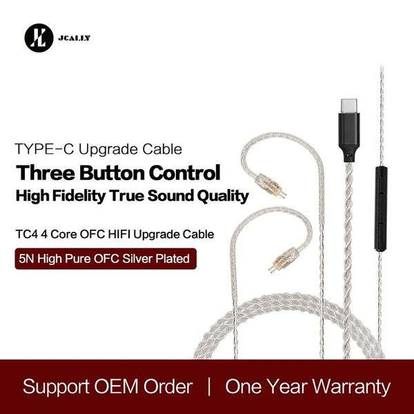 Accesorios JCALLY TC4 Cable de auriculares USB tipo C 4 acciones TYPEC cobre libre de oxígeno con micrófono Cable de actualización de auriculares MMCX QDC ZSN
