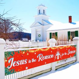 Accessoires Jésus est la raison de la saison - Bannière de Noël - Décoration religieuse pour cour extérieure - Bannières suspendues avec 4 œillets