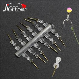 Accessoires Jigeecarp 120pcs Metal Carp Bait Spike Carp Fishing Hook Bait Sting Bilues Pin avec des plates-formes de cheveux en caoutchouc transparent Terminaux Tacles