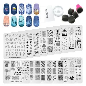 Accessoires KADS 17 PCS NAIL -stempelplaten ingesteld met jelly Clear Nail Stamper Sponge Stamp Tool Bloembladeren Lijn Halloween Christmas Kit