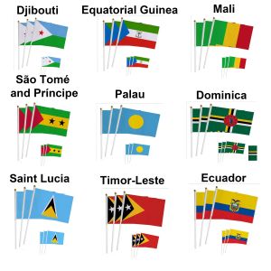 Accessoires KAFNIK, Djibouti//Mali/Dominica/Saint Lucia/Ecuador/TimorLeste/Equatoriaal-guinea/Nicaragua 14*21 CM Hand Vlag Met Paal