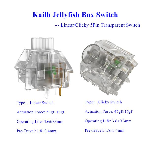 Accessoires Kailh Jellyfish Box Interrupteur Linear / Clicky 5pin commutateurs transparents étanches à poussière étanche pour les commutateurs MX Clavier mécanique RVB